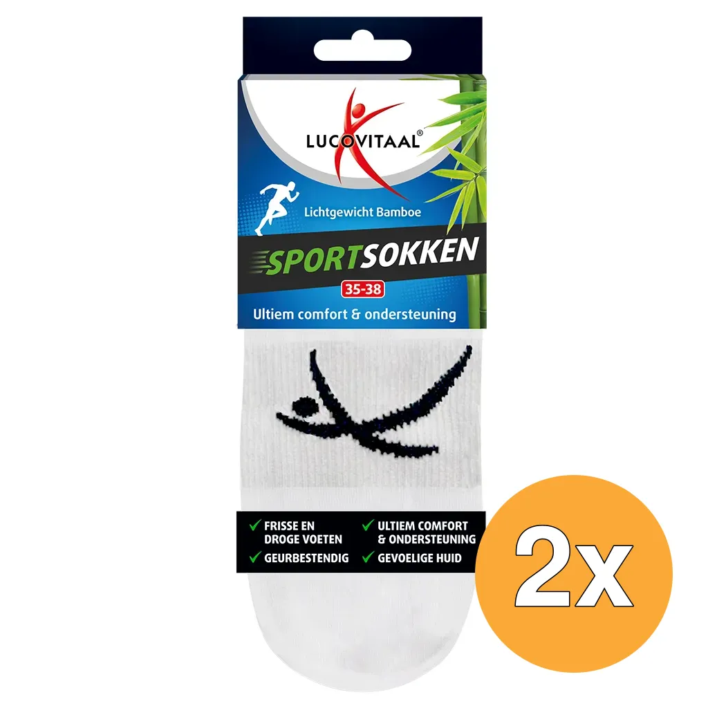 2x Lucovitaal Bamboe Sportsokken Wit 35-38 (1 paar)