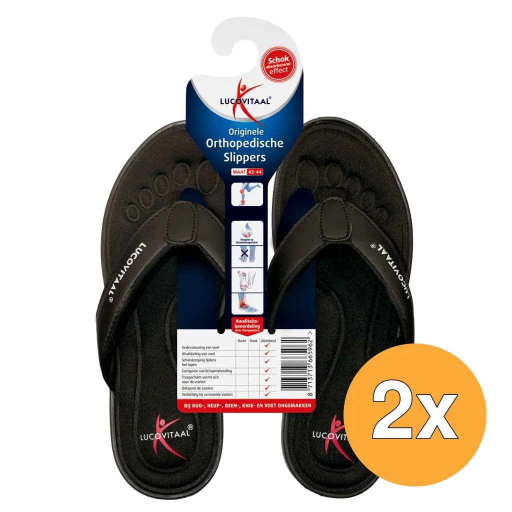 2x Lucovitaal Slipper Orthopedisch 43-44 Zwart Hanger (1 paar)