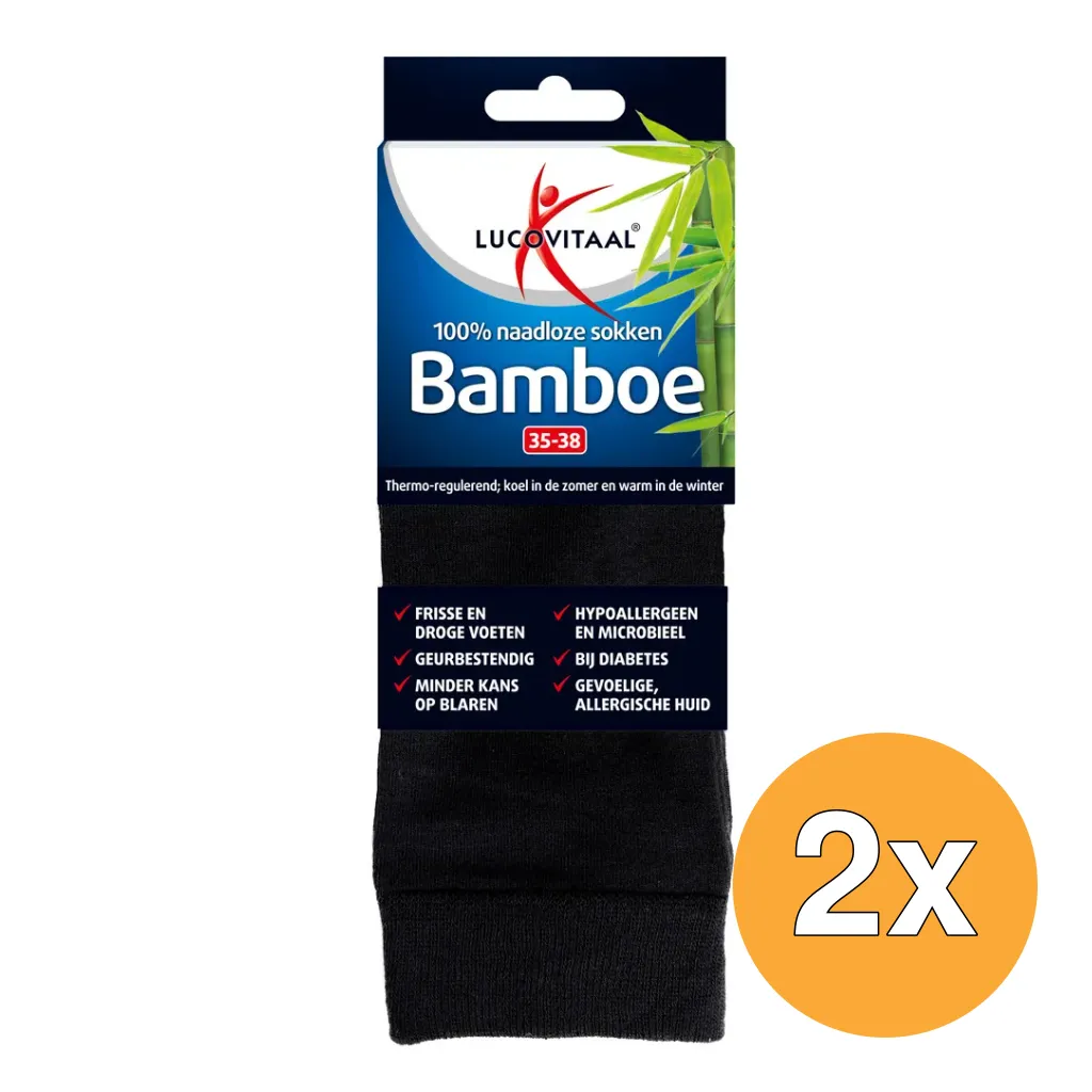 2x Lucovitaal Bamboe Lange Sokken Zwart 35-38 (1 paar)