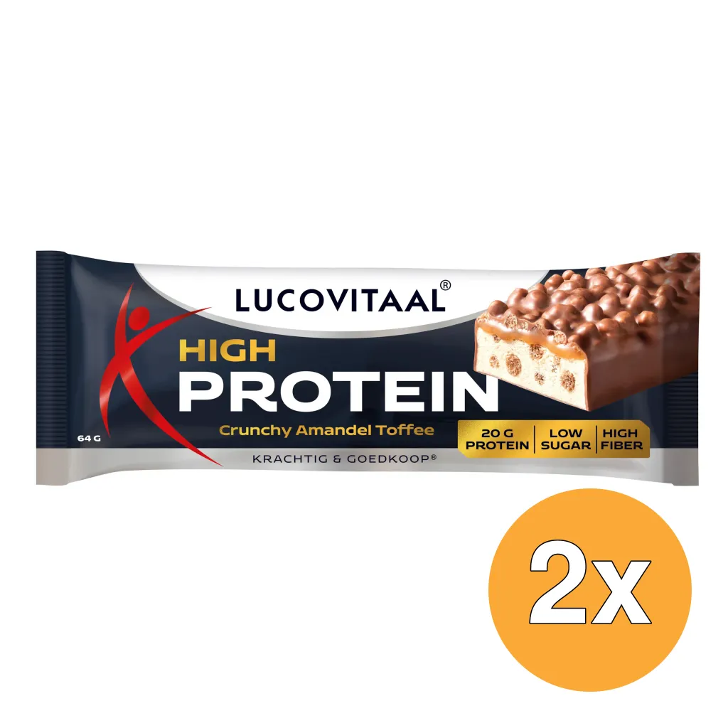 2x Lucovitaal Protein High reep -Crunchy Amandel Toffee Vega (1 stuk)