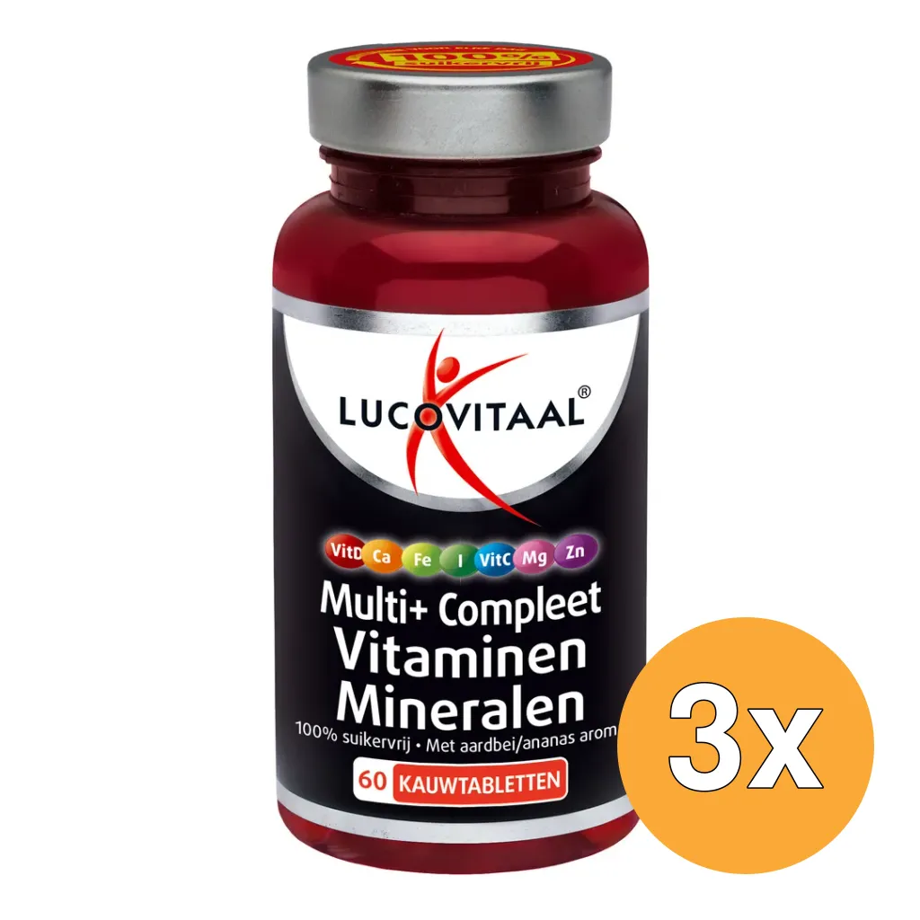 3x Lucovitaal Multi+ Compleet Vitaminen Mineralen (60 kauwtabletten)