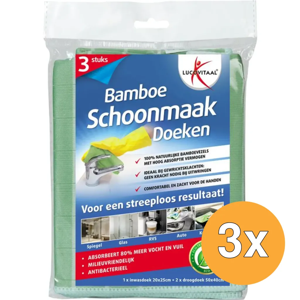 3x Lucovitaal Bamboe Schoonmaakdoekjes (3 stuks)