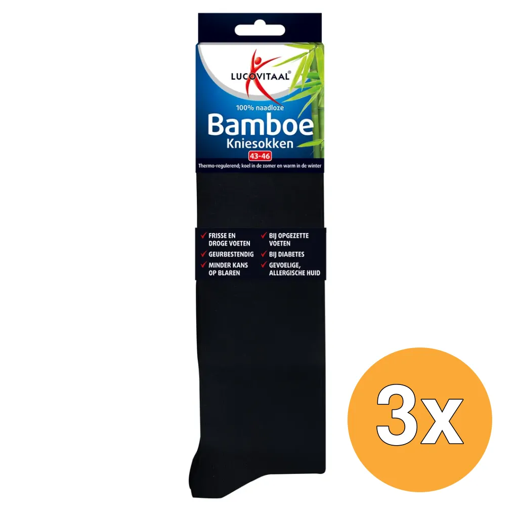 3x Lucovitaal Bamboe Kniesokken Zwart 43-46 (1 Paar)