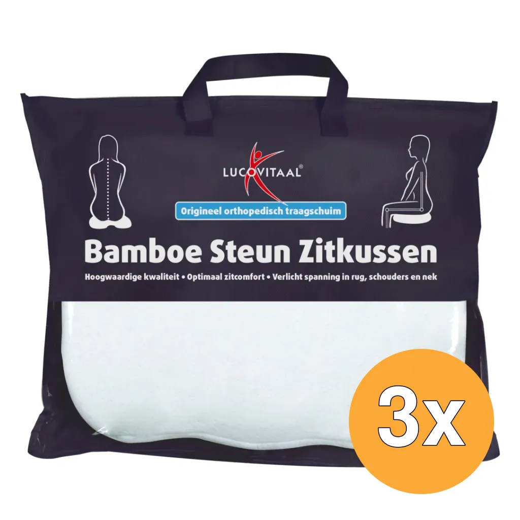 3x Lucovitaal Bamboe Steun Zitkussen Wit (1 stuk)