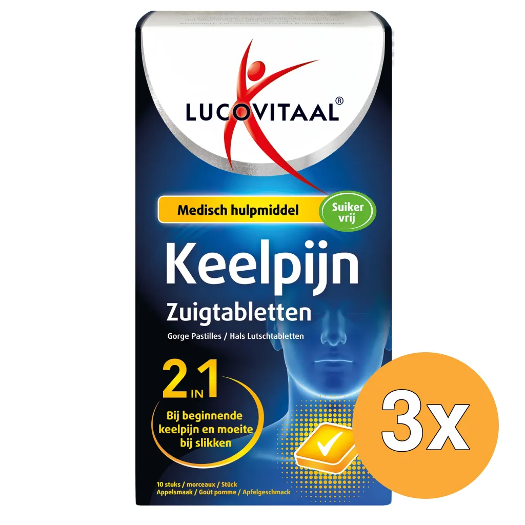3x Lucovitaal Keelpijn 2-in-1 (10 zuigtabletten)