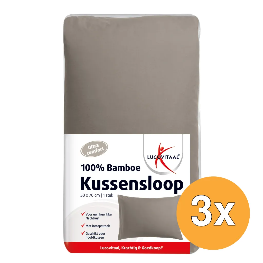 3x Lucovitaal Bamboe Kussensloop Taupe (1 stuk)