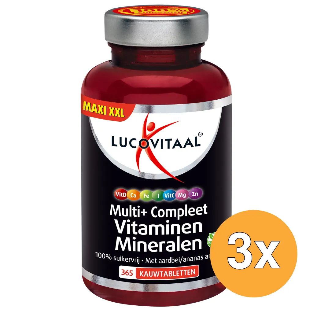 3x Lucovitaal Multi+ Compleet Vitaminen & Mineralen (365 kauwtabletten)