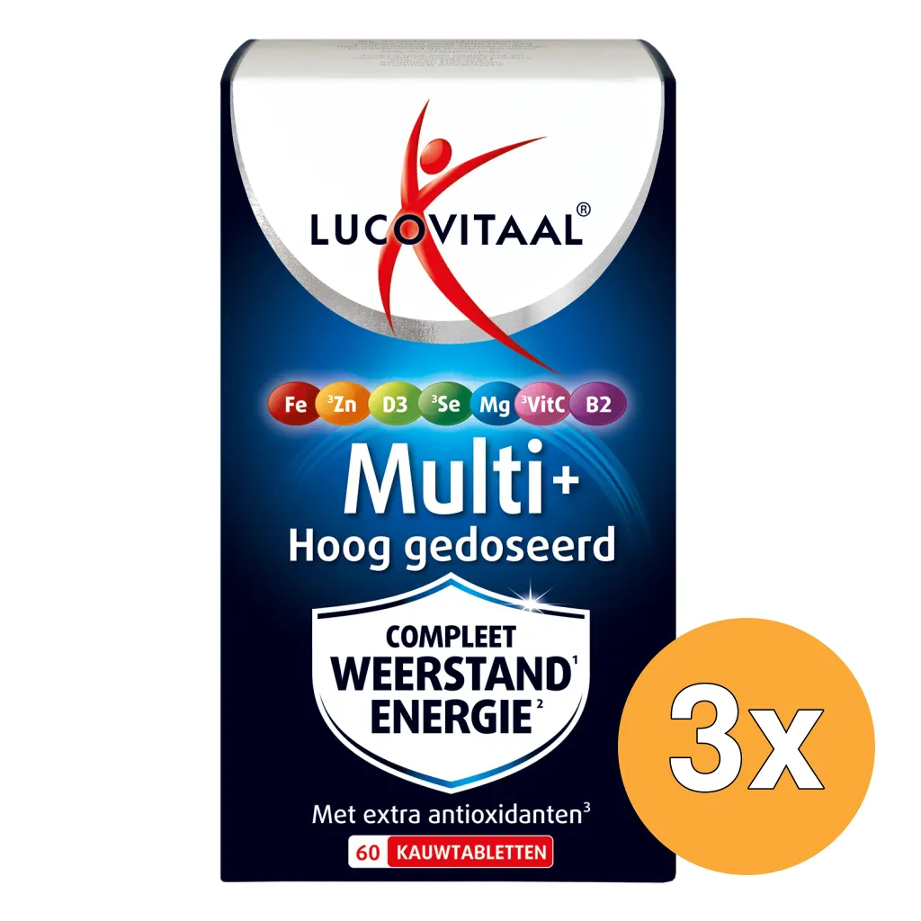 3x Lucovitaal Multi+ Weerstand Hoog Gedoseerd (60 kauwtabletten)