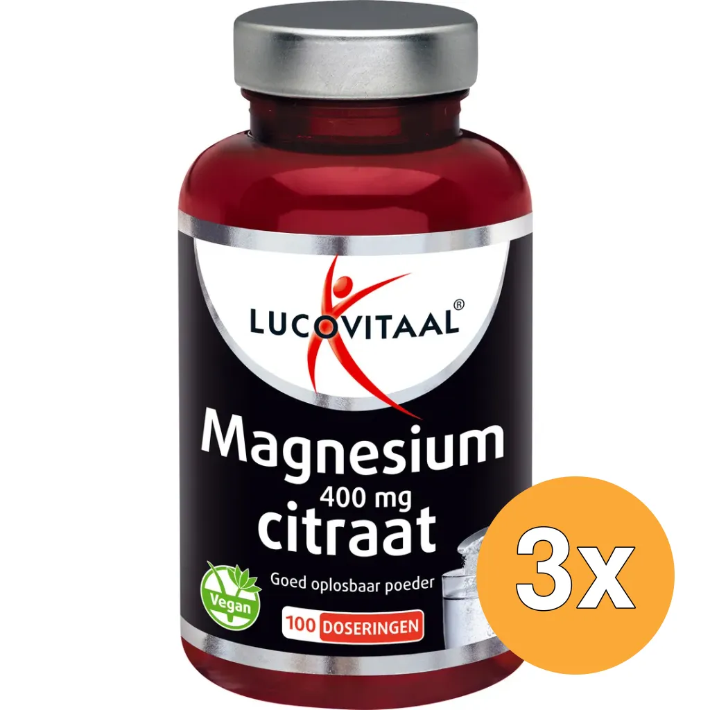 3x Lucovitaal Magnesium 400mg Citraat Poeder (100 doseringen)