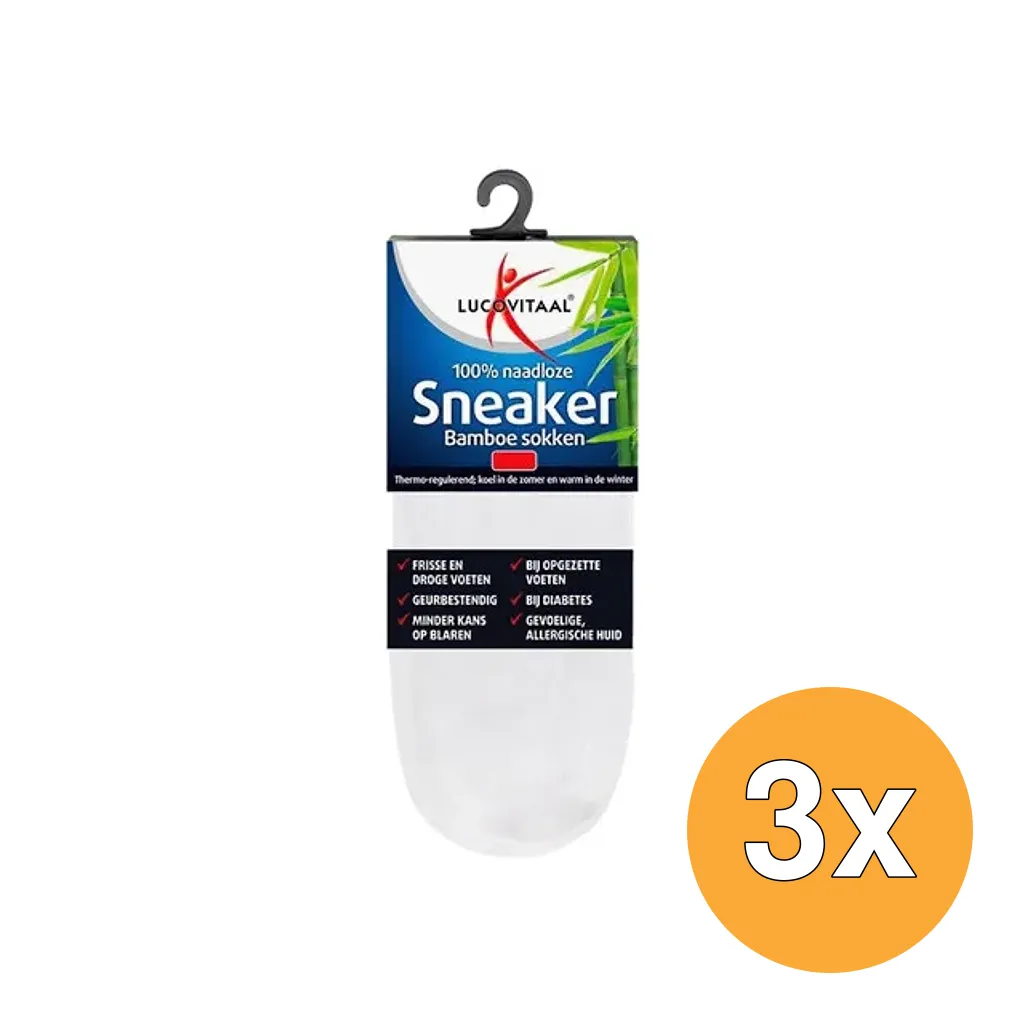 3x Lucovitaal Bamboe Sneakersokken Wit 43-46 (1 paar)