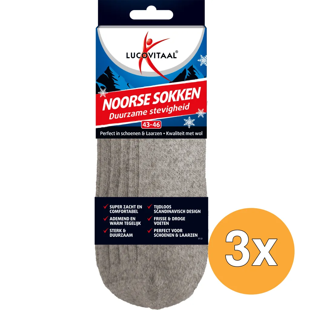 3x Lucovitaal Noorse sokken 43-46 (1 paar)
