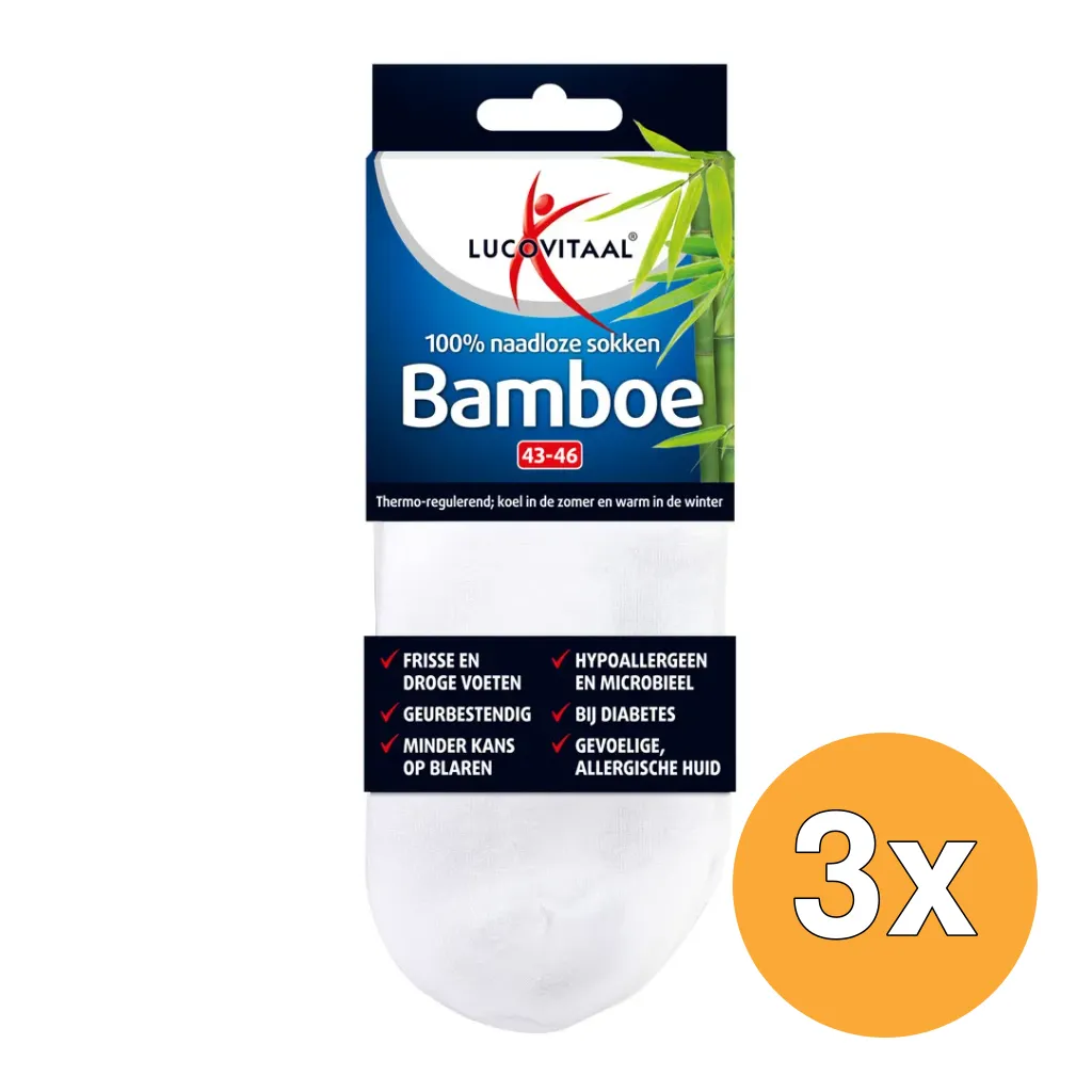 3x Lucovitaal Bamboe Enkelsokken Wit 43-46 (1 paar)