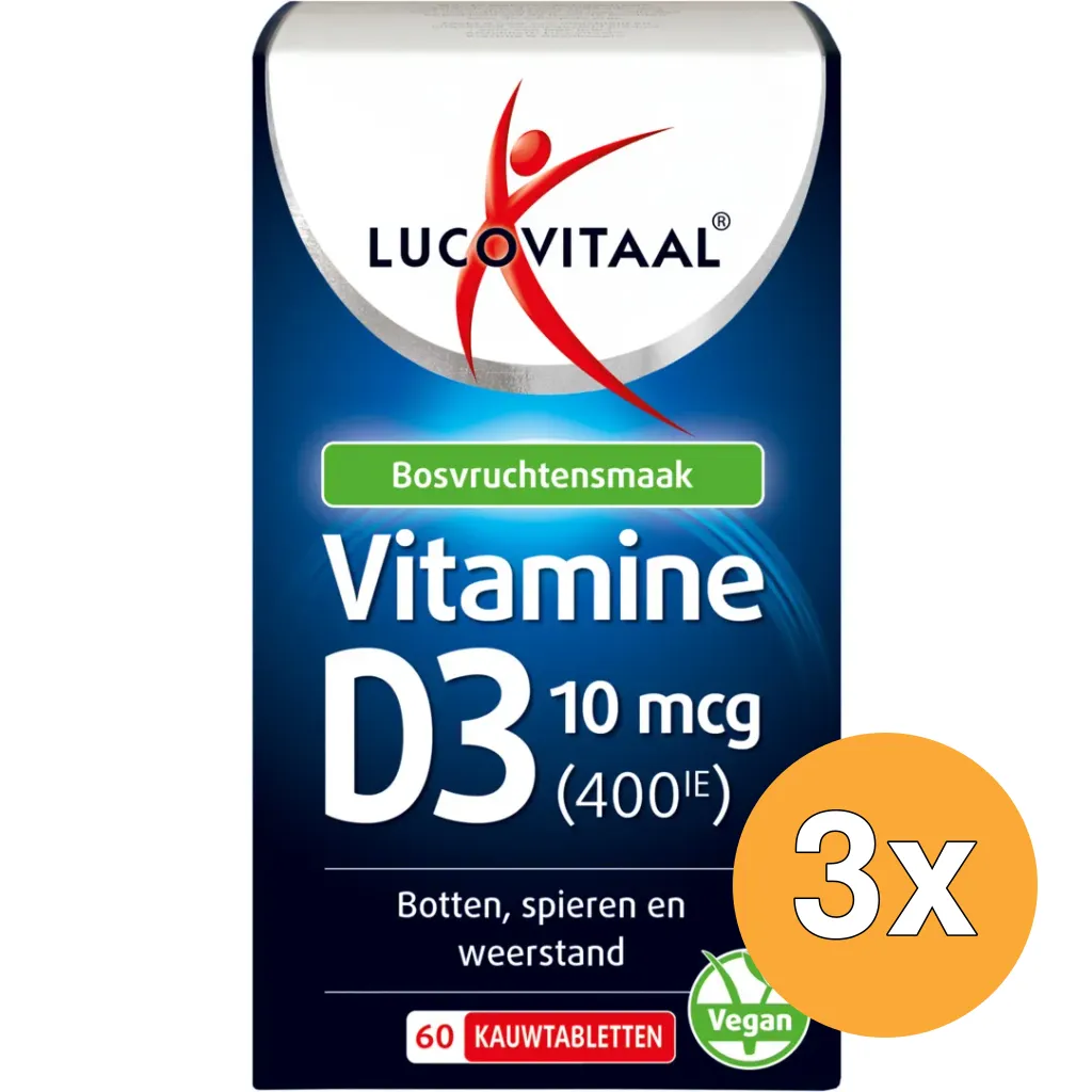 3x Lucovitaal Vitamine D3 10mcg (60 kauwtabletten)