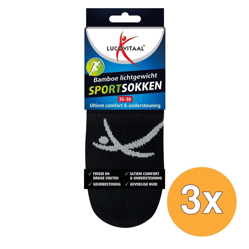 3x Lucovitaal Sportsok Bamboe 35-38 zwart (1 paar)