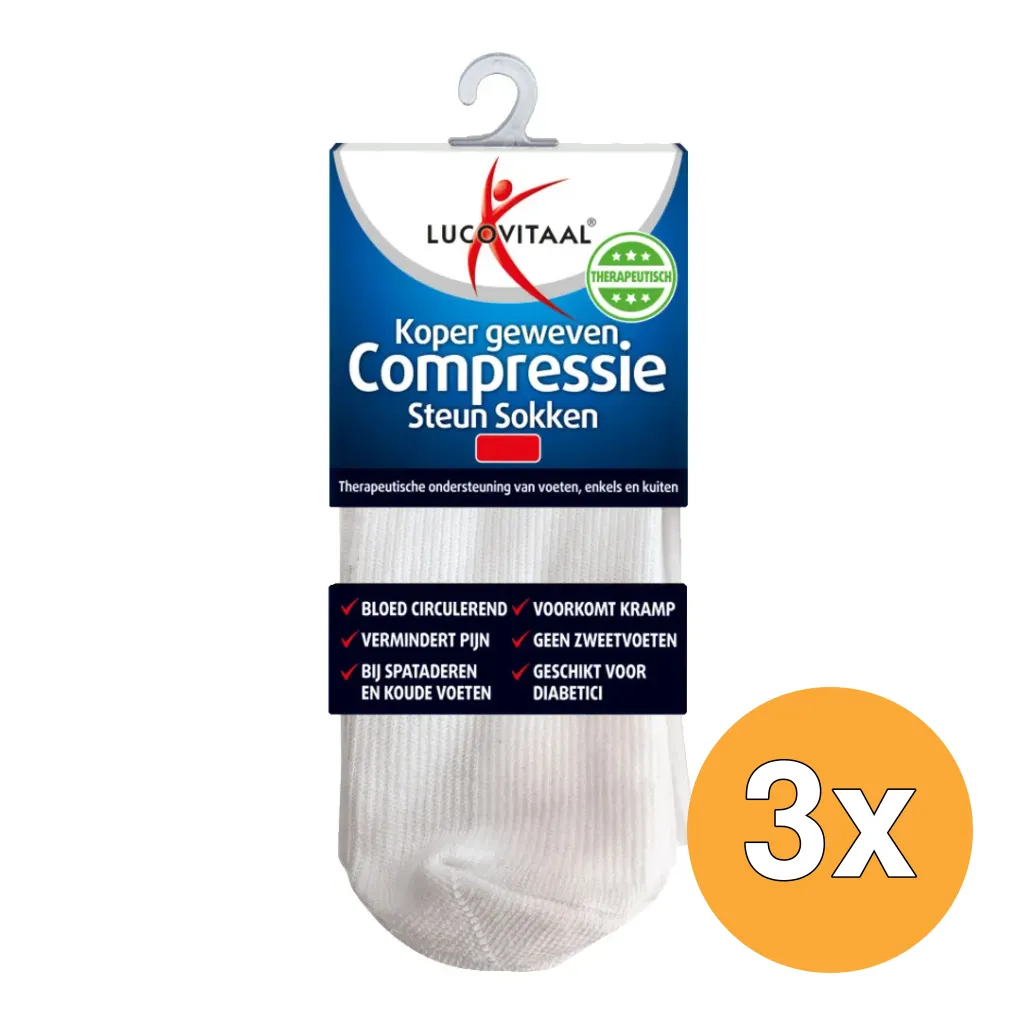 3x Lucovitaal Koper Compressie Sokken Wit 36-41 (1 Paar)