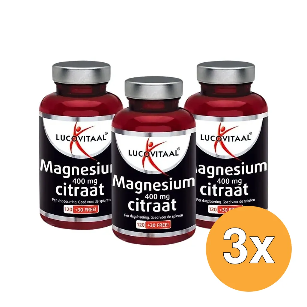3x Lucovitaal Magnesium Citraat 400mg 3-pack (450 tabletten)