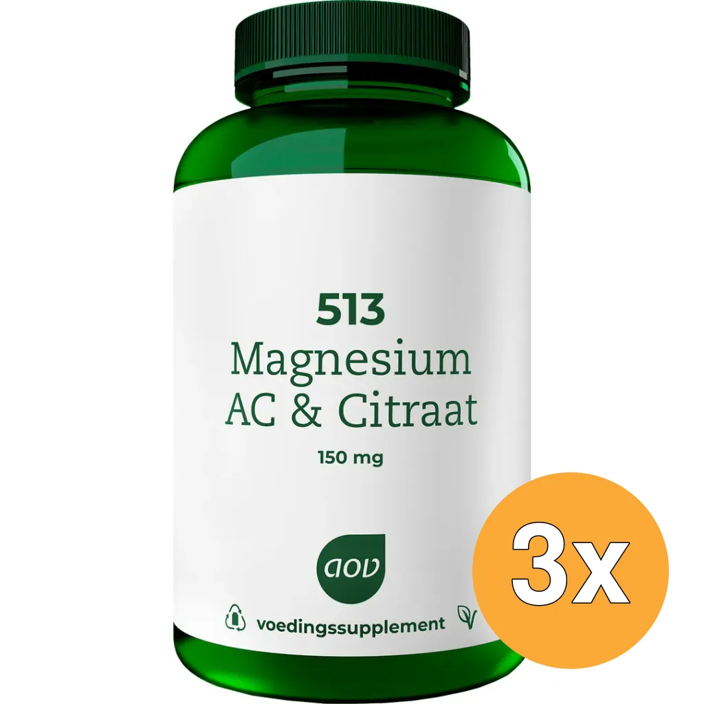 3x AOV 513 Magnesium AC & citraat 150mg (180 tabletten)