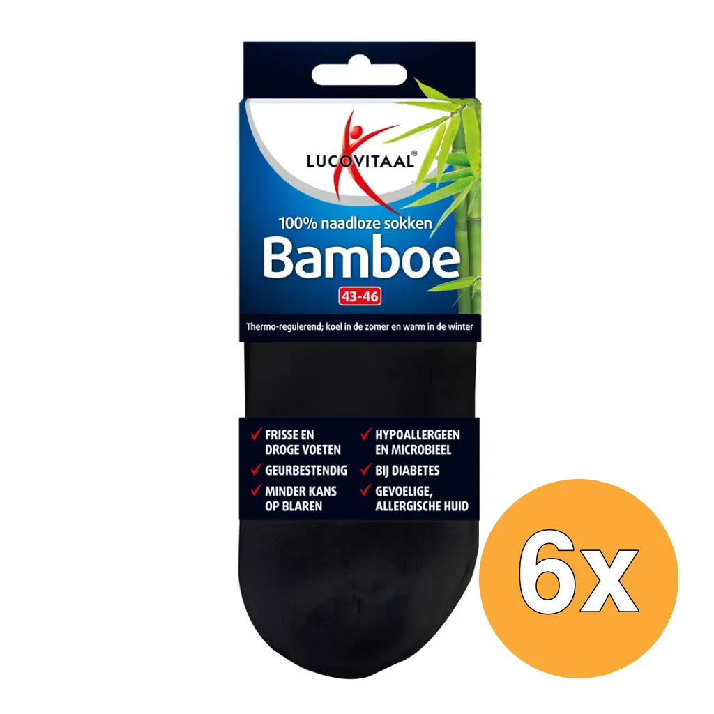 6x Lucovitaal Bamboe Enkelsokken Zwart 43-46 (1 paar)