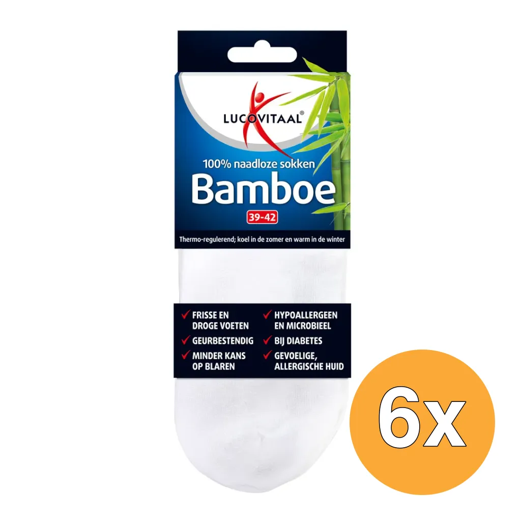6x Lucovitaal Bamboe Enkelsokken Wit 39-42 (1 paar)