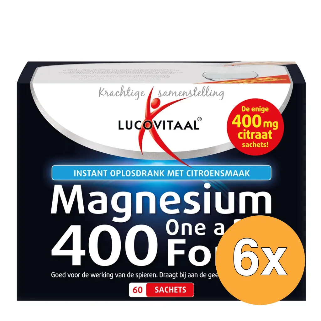 6x Lucovitaal Magnesium Citraat Poeder 400mg (60 zakjes)