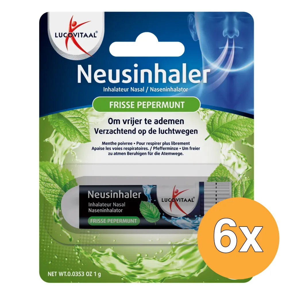 6x Lucovitaal Neusinhaler Vrijer Ademen Frisse Pepermunt (1 gr)