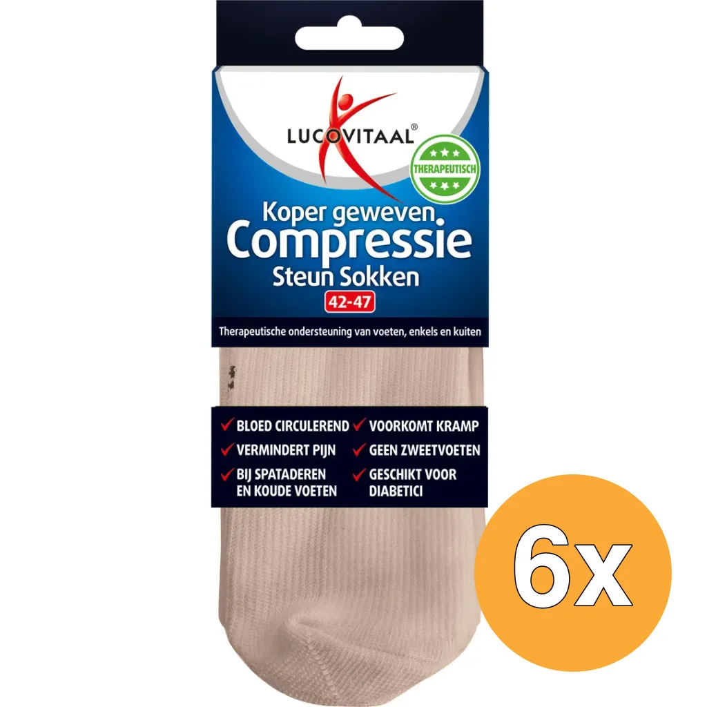 6x Lucovitaal Koper Compressie Sok 42-47 (1 Paar)