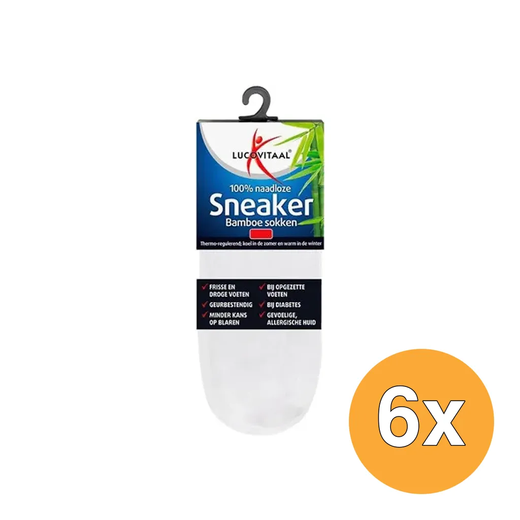 6x Lucovitaal Bamboe Sneakersokken Wit 43-46 (1 paar)