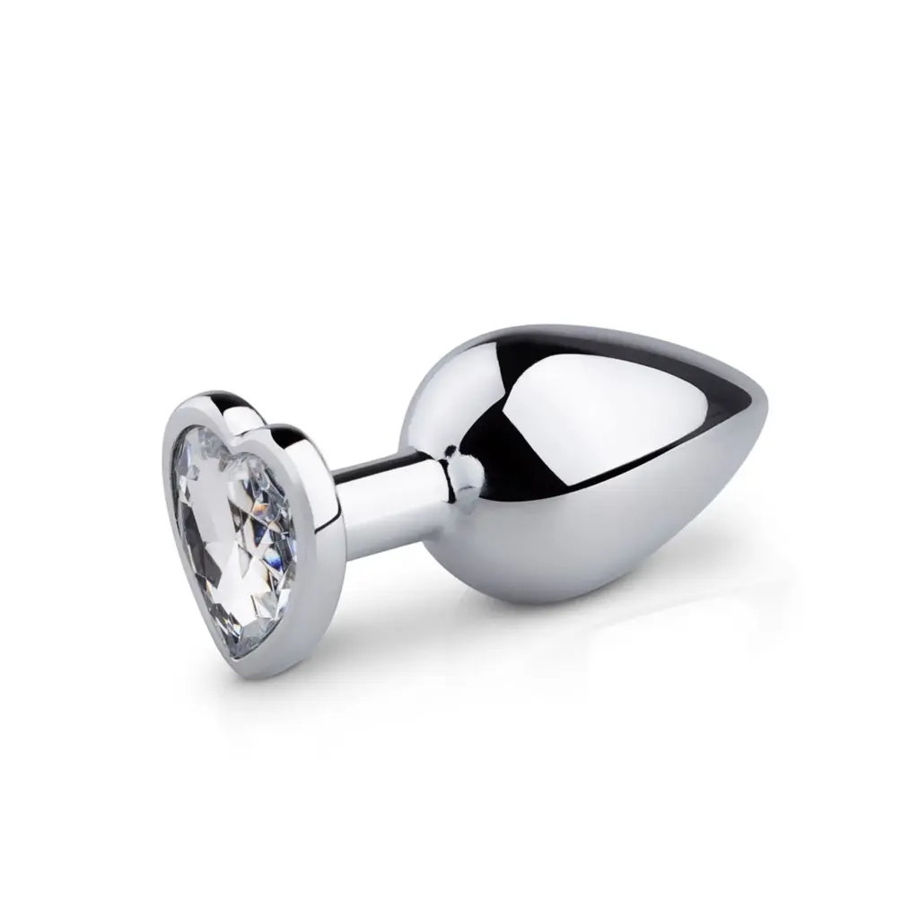 Easytoys Anal Collection - Metal Butt Plug with Pink Heart Stone Medium Zilver (1 stuk)