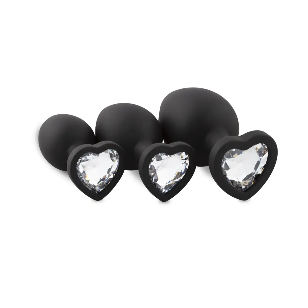 Easytoys Anal Collection - Silicone Buttplug Set with Heart Diamond Zwart (1 stuk)