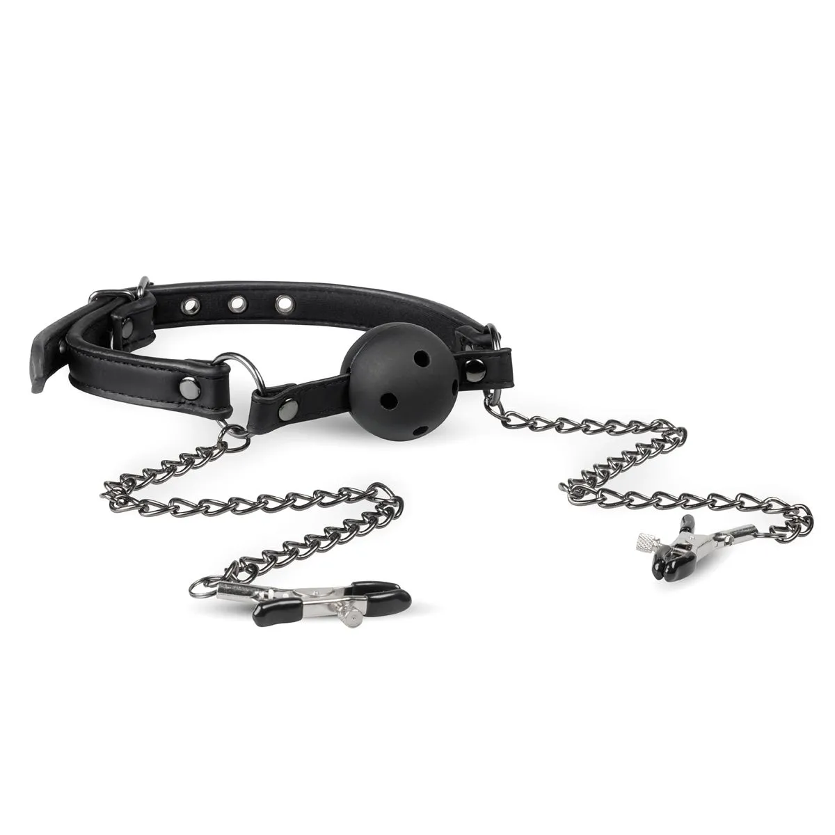 Easytoys Fetish Collection - Open Ball Gag with Nipple Clamps Zwart (1 stuk)