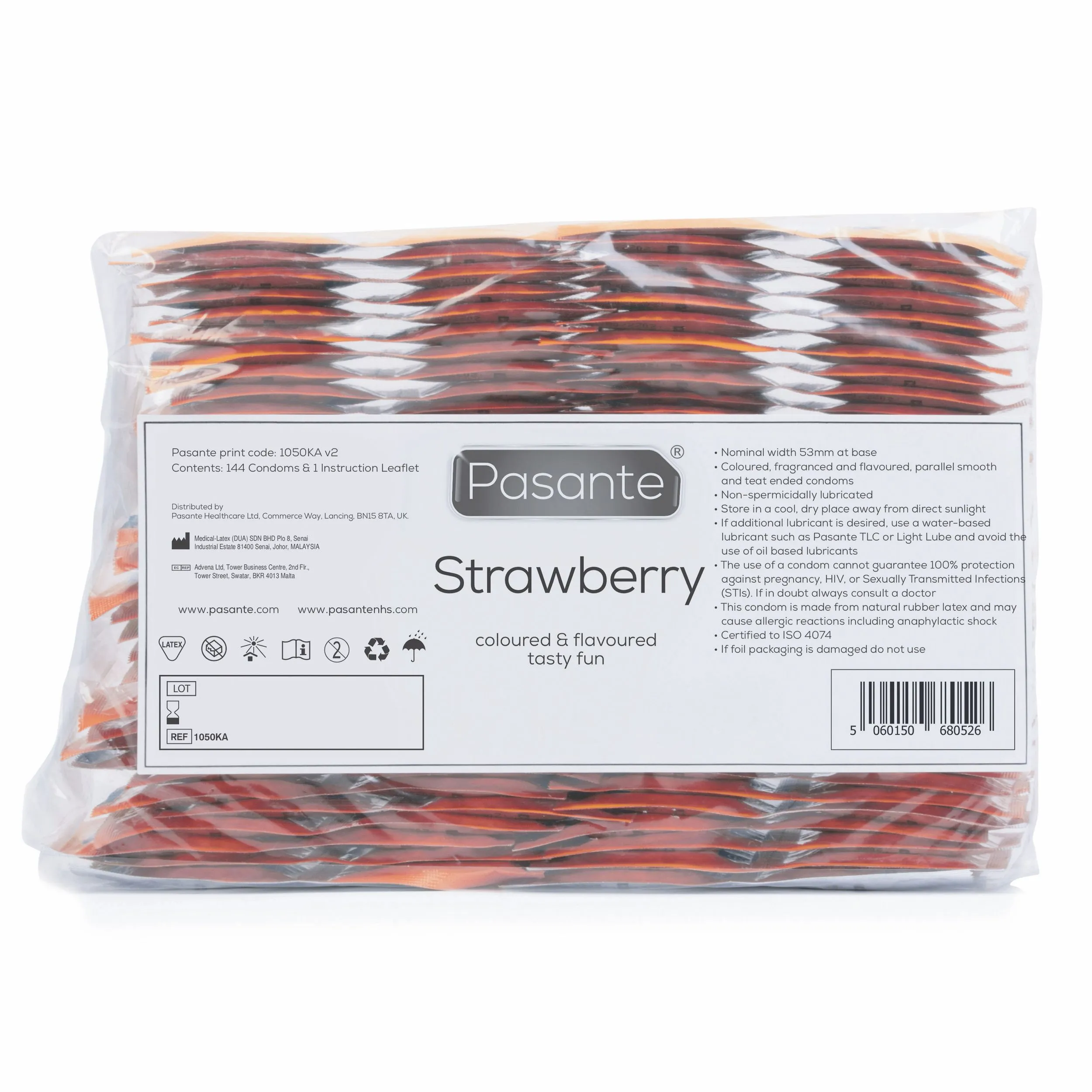 Pasante - Strawberry Flavour Condoms Diverse kleuren (144 stuks)