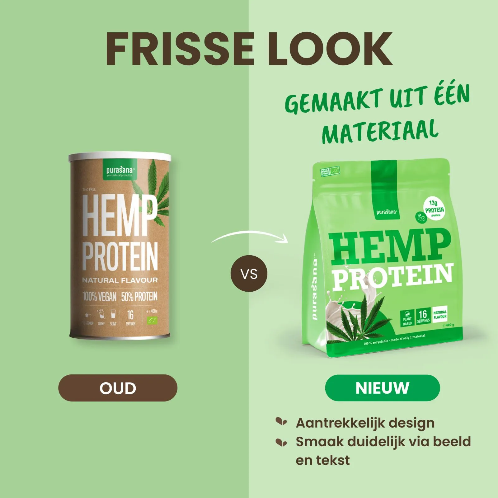 Purasana Plant Protein Hennep Natuurlijk Bio (400 gr) - image 4