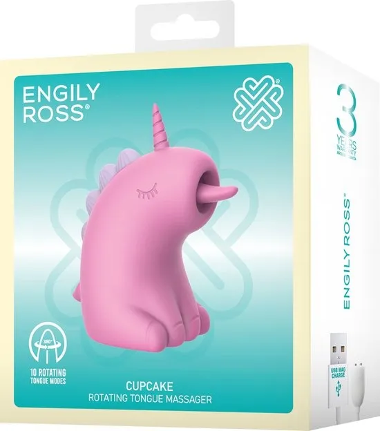 Er Cupcake Unicorn 360° Roterende Tong Massage Roze (1 stuk)
