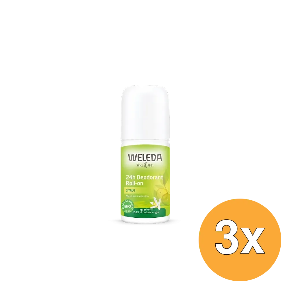 3x WELEDA 24H Deodorant Roll On citrus (50 ml)