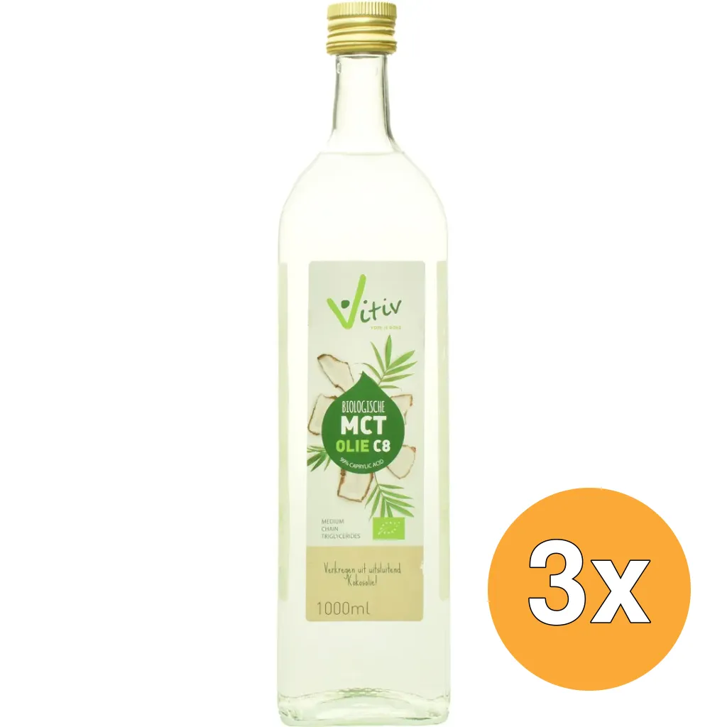 3x Vitiv Mct Olie C8 Coconut Pure 99% Caprylic Acid (1000 ml)