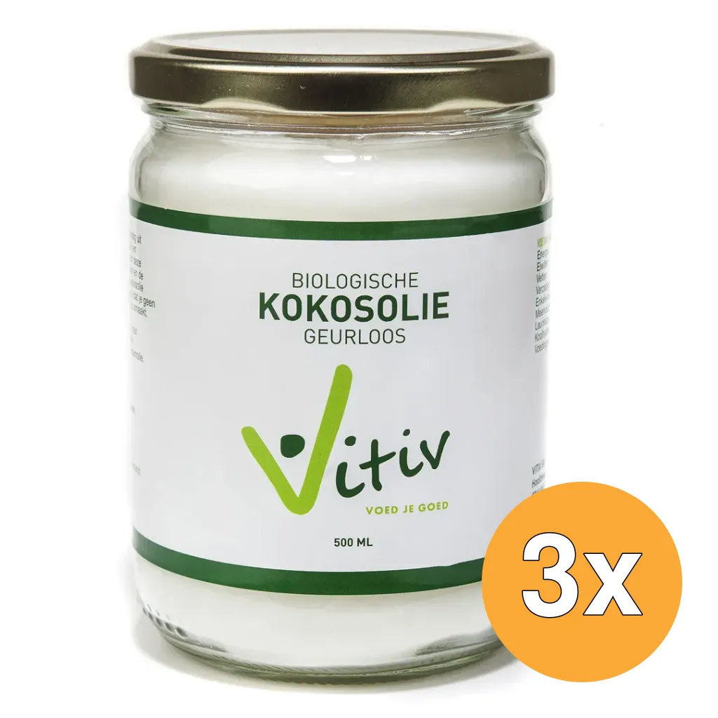 3x Vitiv Kokosolie Geurloos Bio (500 ml)