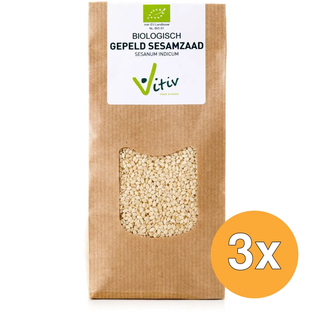 3x Vitiv Sesamzaad Wit Gepeld Bio (500 gr)