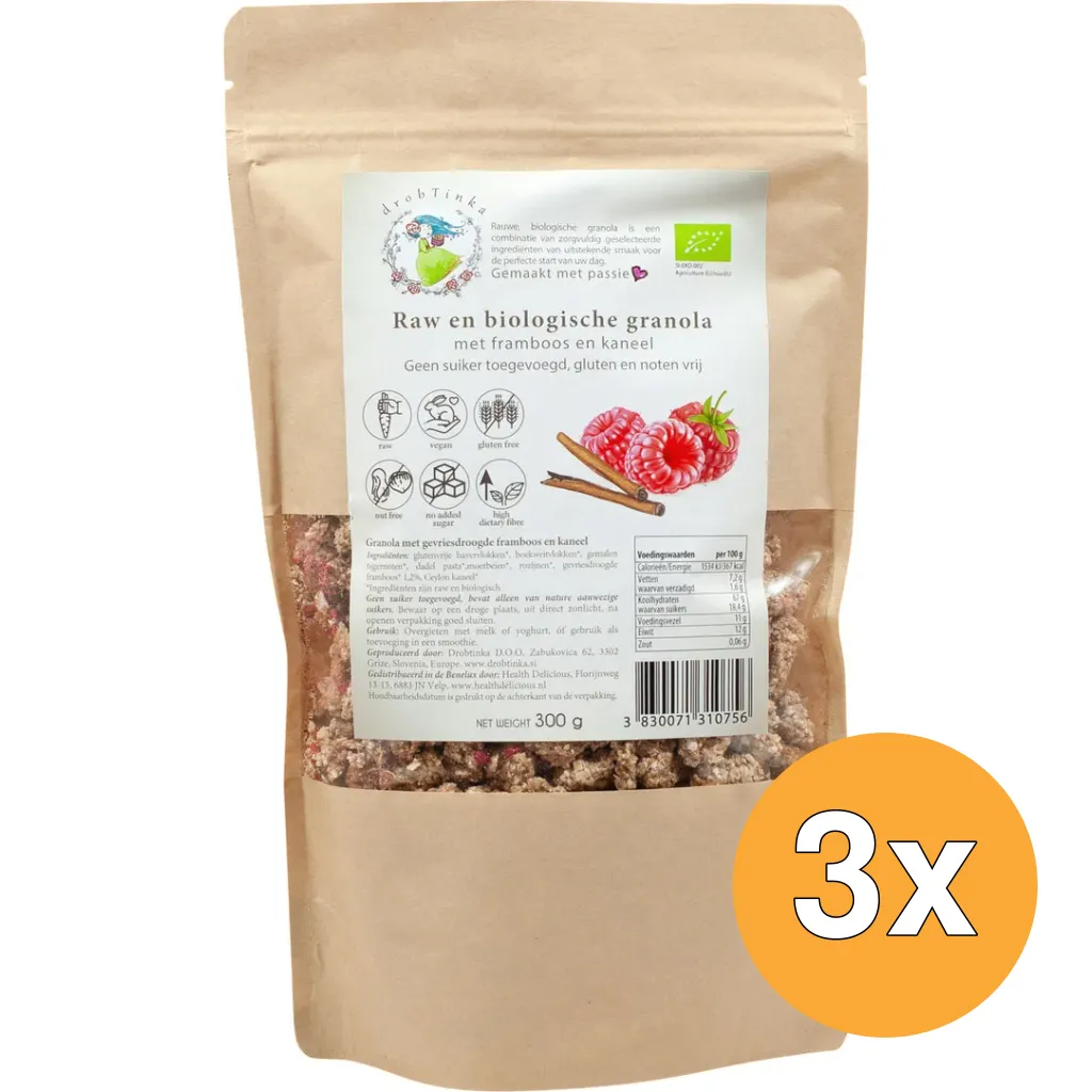 3x Vitiv Tijgernootgranola Framboos Kaneel Bio (300 gr)