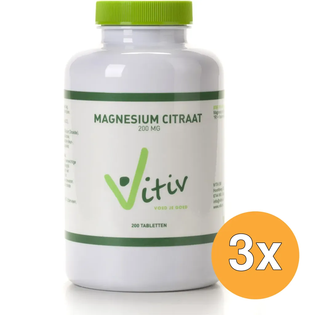 3x Vitiv Magnesium Citraat 200 Mg (200 tabletten)
