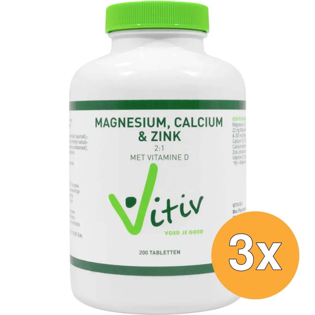3x Vitiv Magnesium Calcium Zink (200 tabletten)