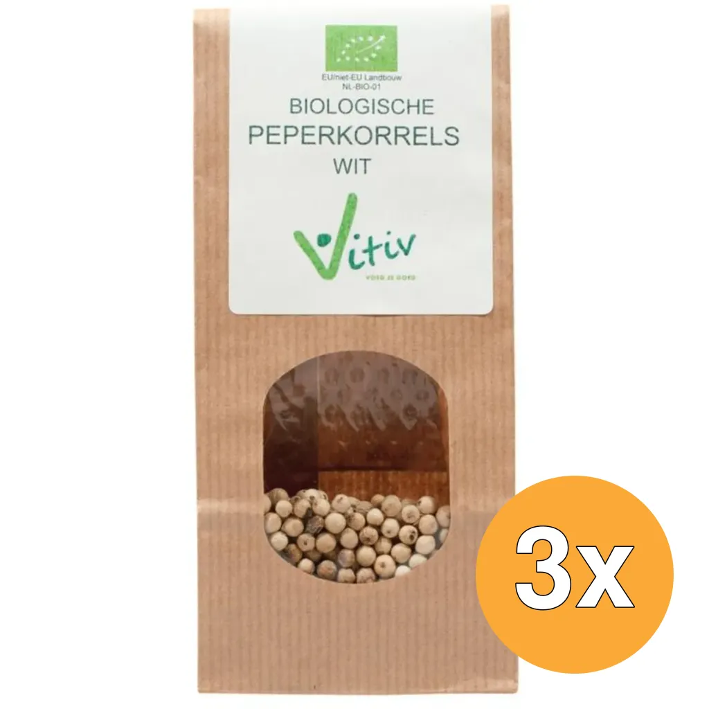 3x Vitiv Peperkorrels Wit Bio (1000 gr)