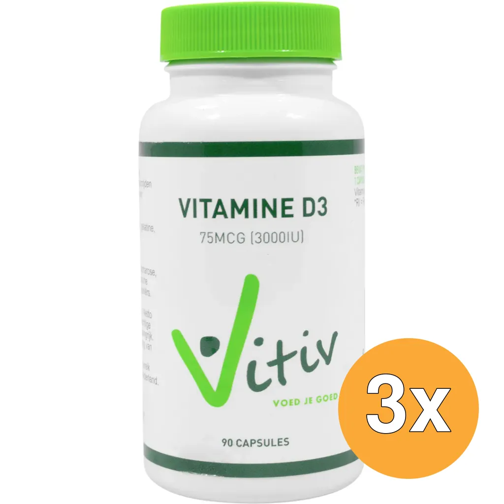 3x Vitiv Vitamine D3 3000Iu/75Mcg (90 softgels)