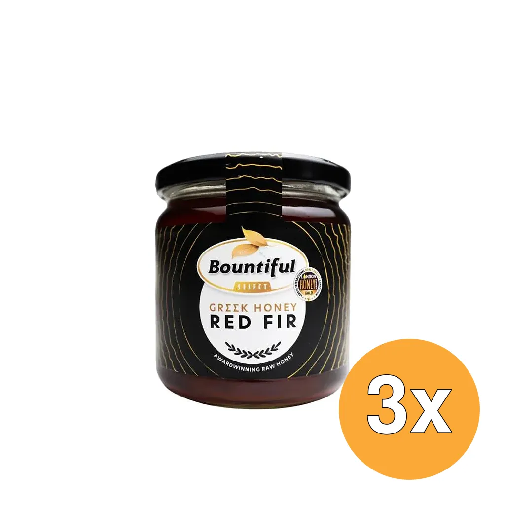 3x Bountiful Griekse Rauwe Honing Red Fir/Rode Spar (500 gr)