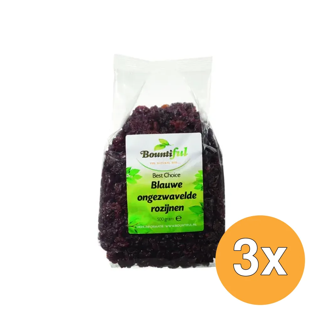 3x Bountiful Rozijnen Blauw Ongezwaveld (500 gr)
