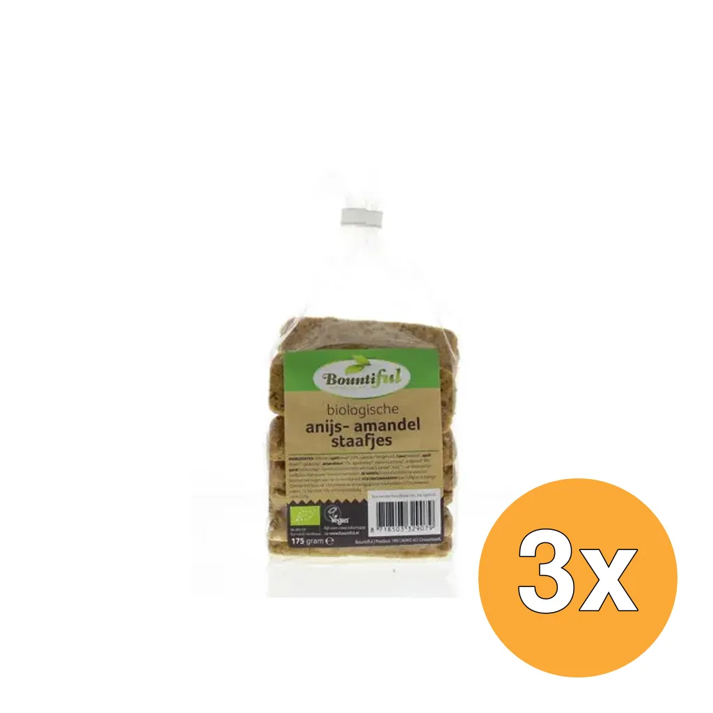 3x Bountiful Anijs Amandel Staafjes Bio (175 gr)