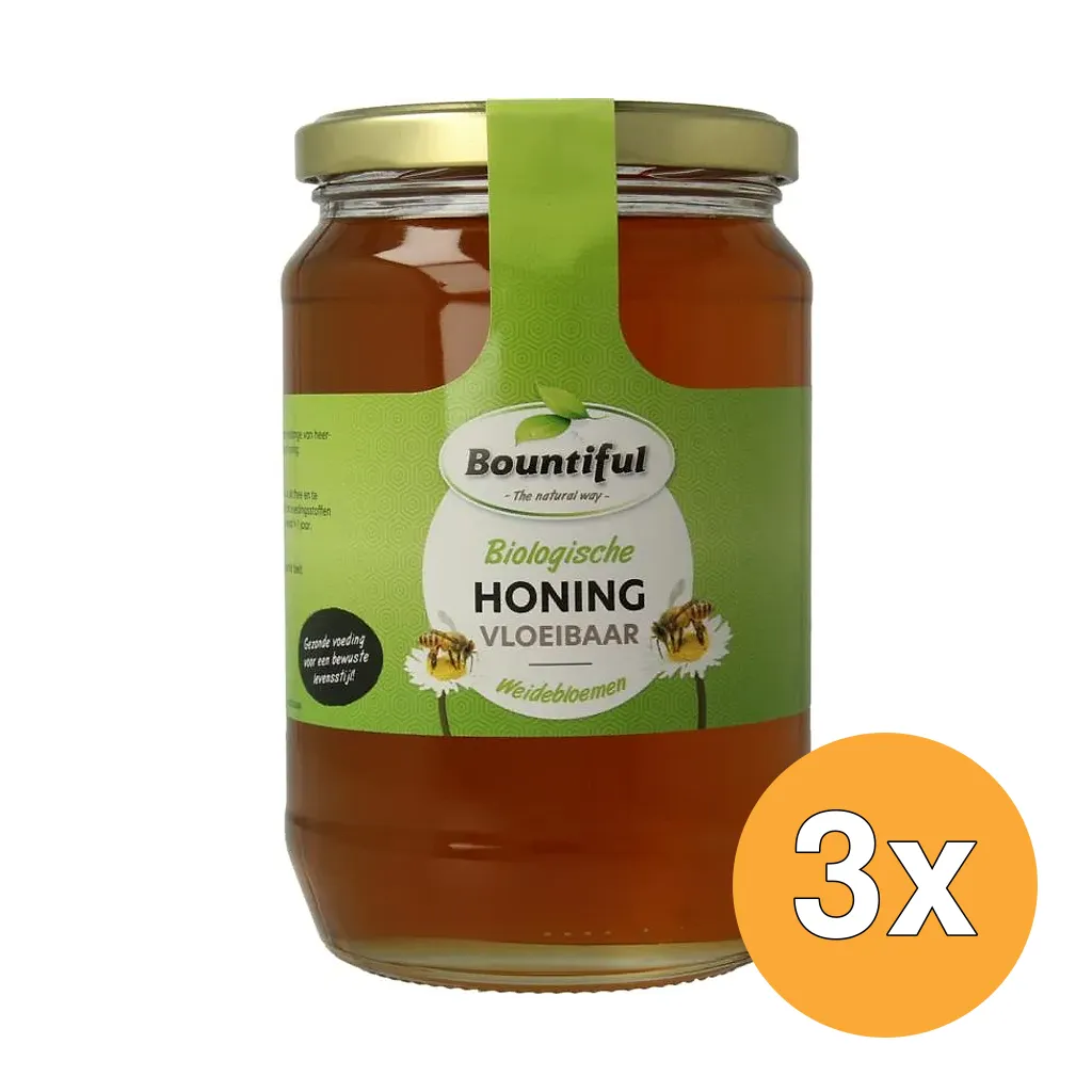3x Bountiful Honing Weidenbloemen Vloeibaar Bio (900 gr)