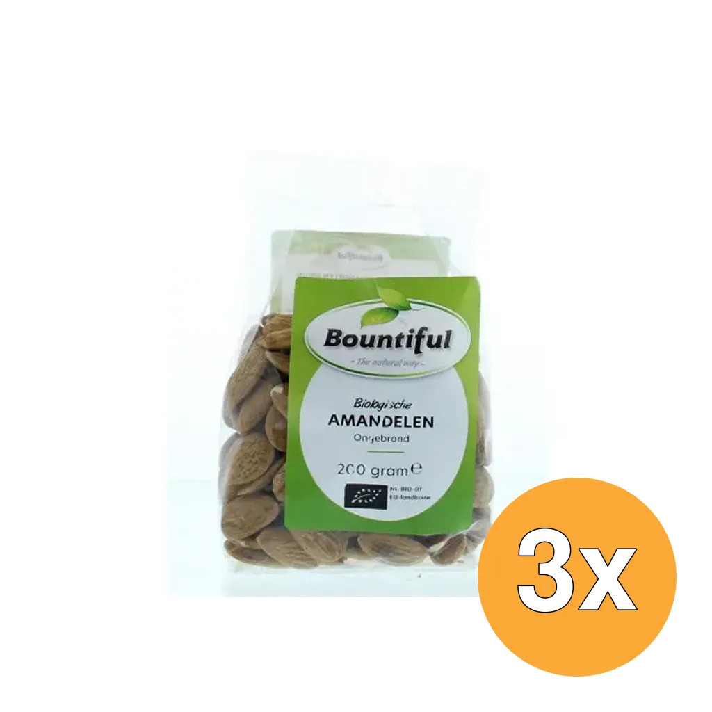 3x Bountiful Amandelen Ongebrand Bio (200 gr)