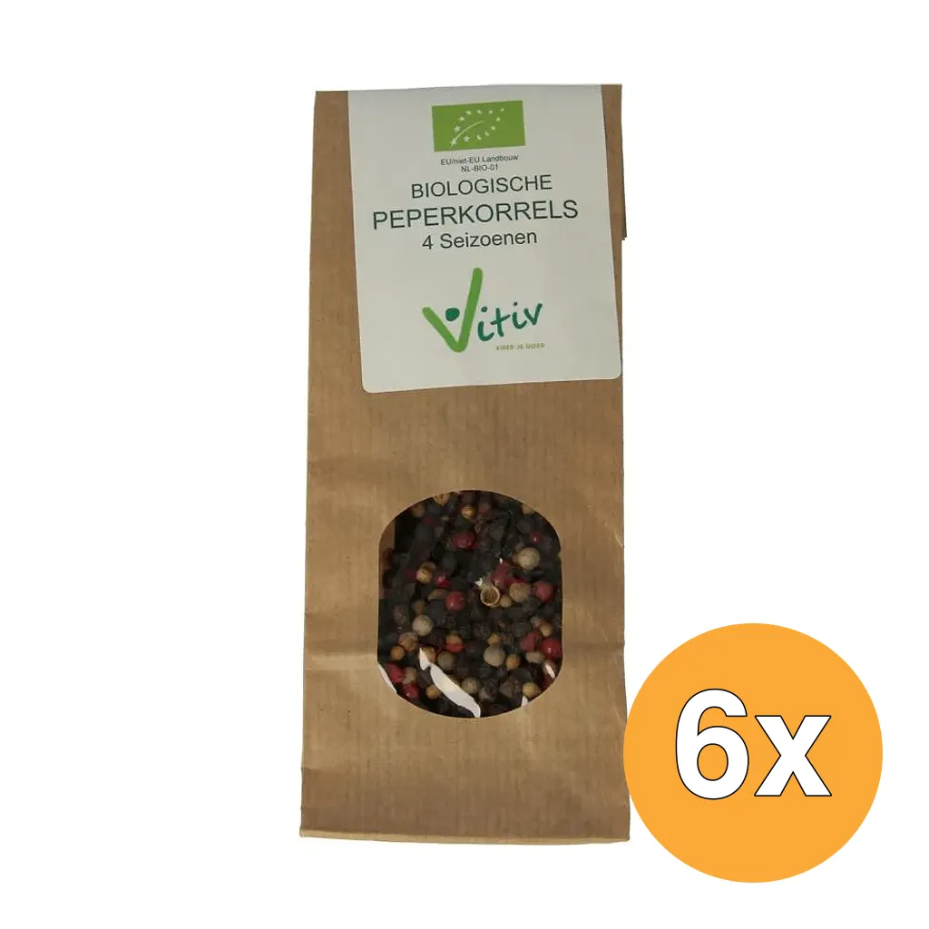 6x Vitiv Peperkorrels 4 Seizoenen Bio (40 gr)