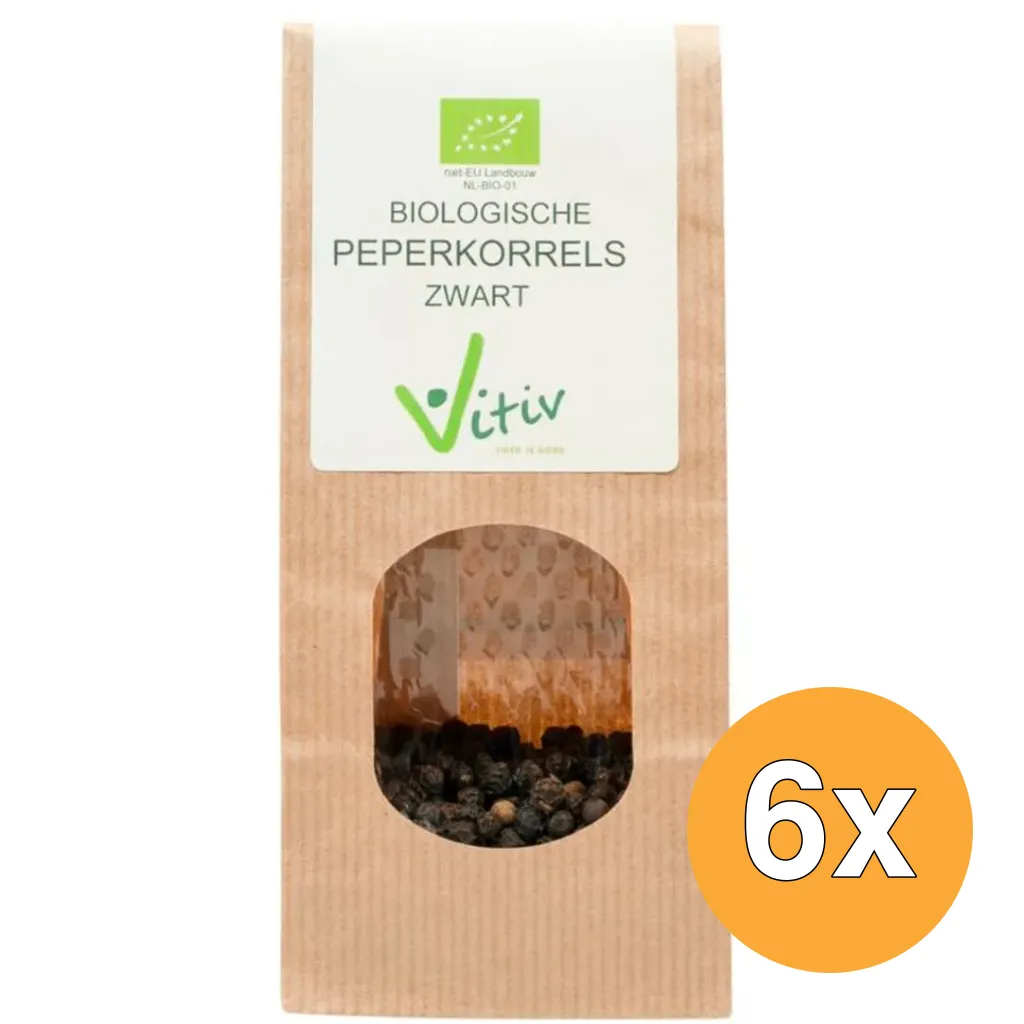 6x Vitiv Peperkorrels Zwart Bio (1000 gr)