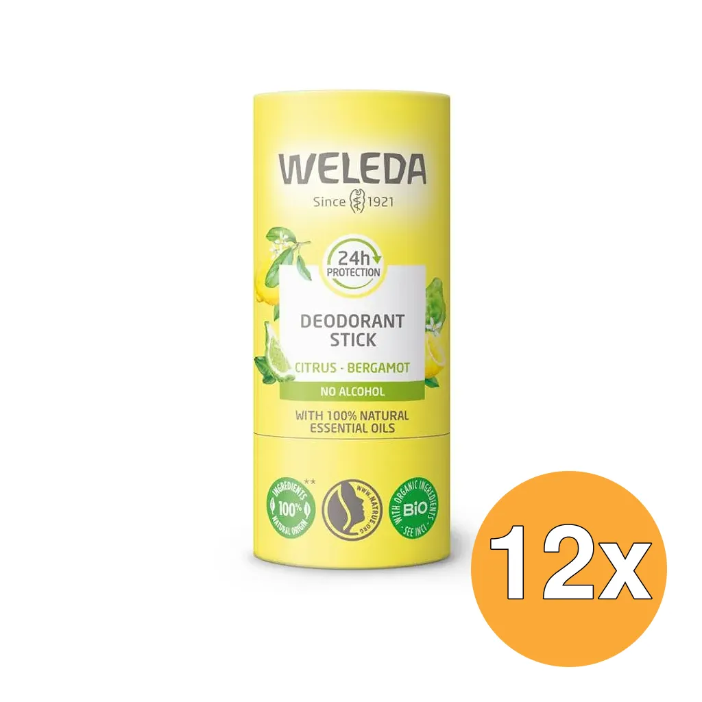 12x WELEDA Citrus + bergamot 24U deodorant stick (50 gr)